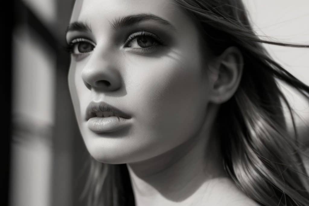 Fashionable beautiful young woman with high contrast shadow Botox Treatment