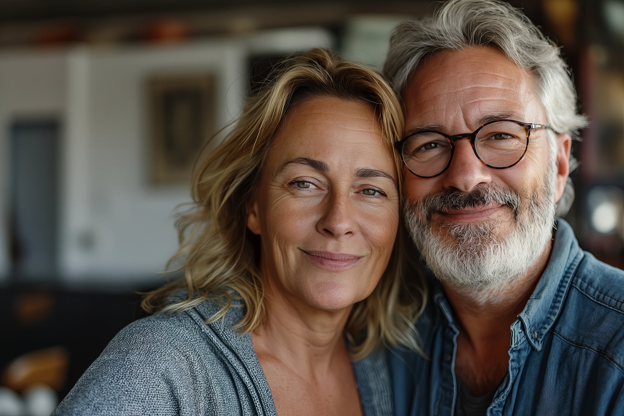 Happy middle-aged couple smiling with joy Couple enjoying their 50s